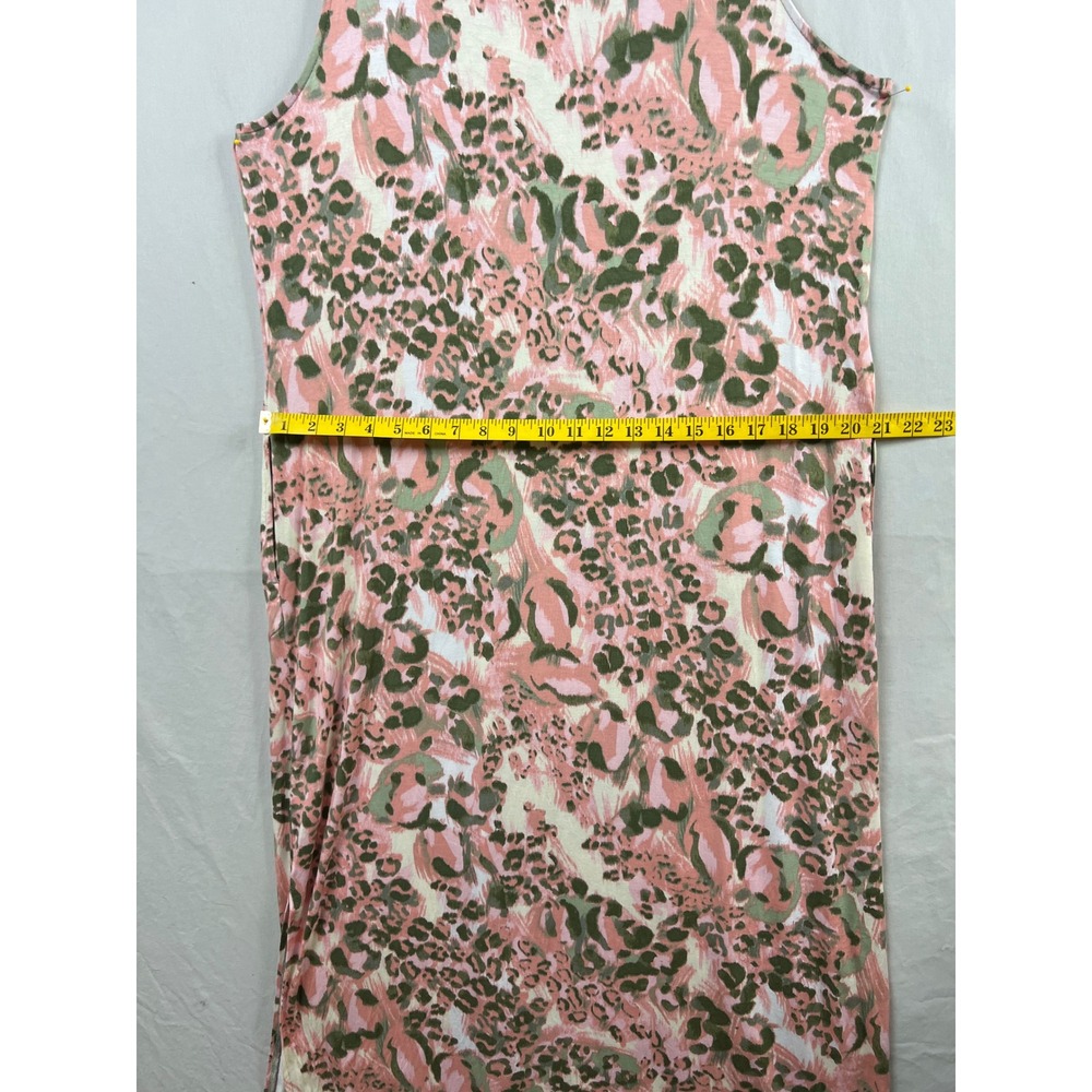 Belle Kim Gravel Maxi Dress Women Large Pink Olive Animal Print V-Neck Slit Tank - Picture 7 of 9